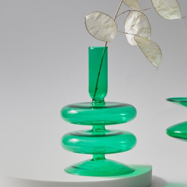 Bubble Glass Candle Holders/Bud Vases - Emerald