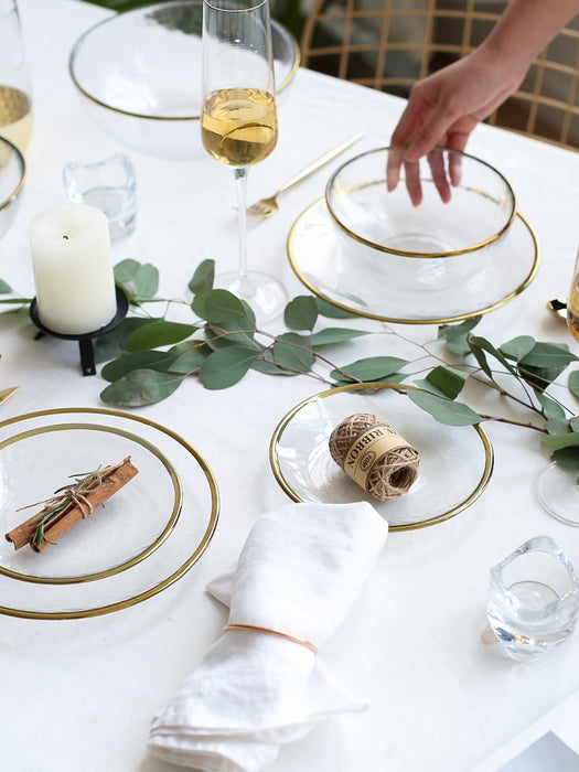 Glass Charger & Plates - Gold Rim